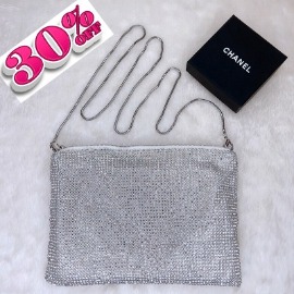 Silver Crystal Diamantes Soft Clutch